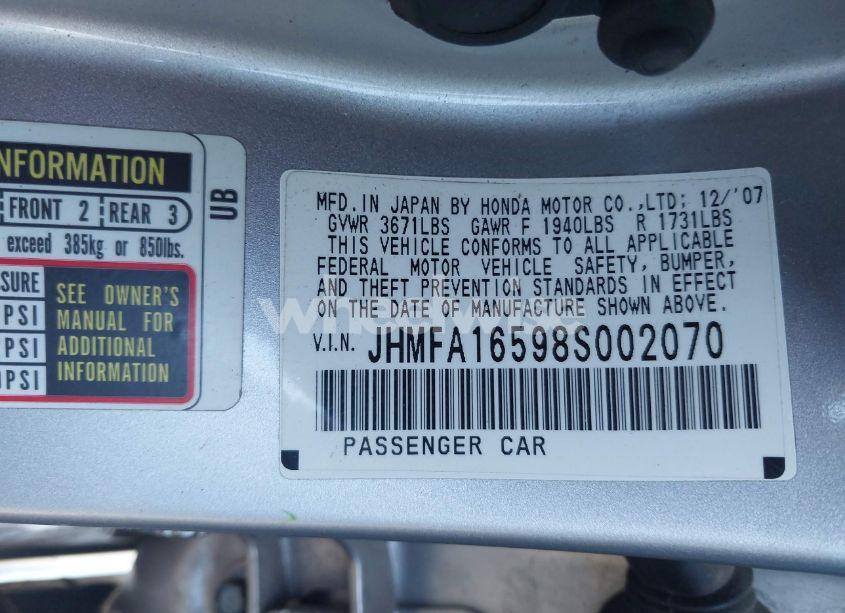 Photo 9 of 2008 Honda Civic LX (VIN JHMFA16598S002070)