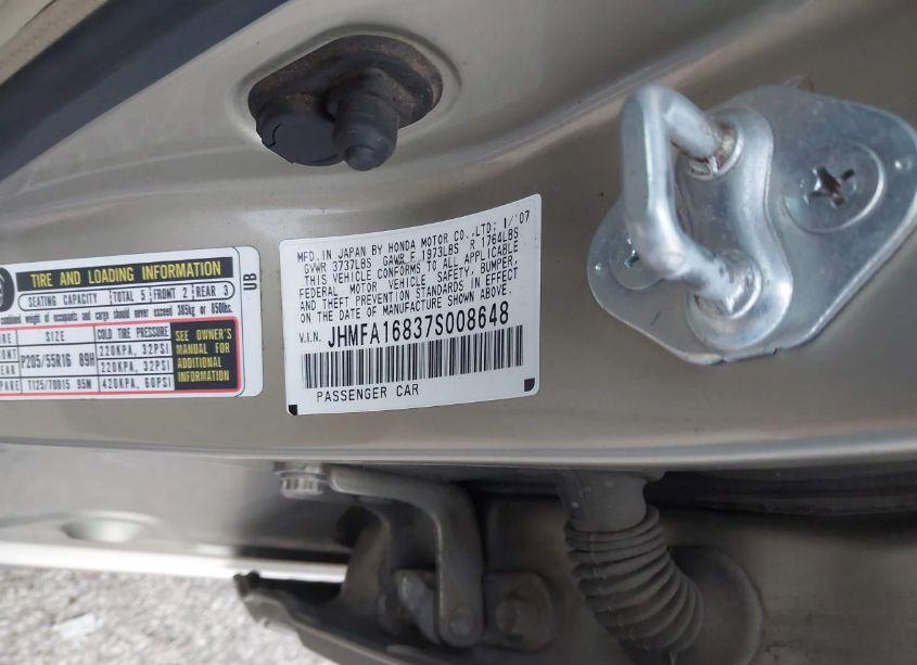 Photo 9 of 2007 Honda Civic EX (VIN JHMFA16837S008648)