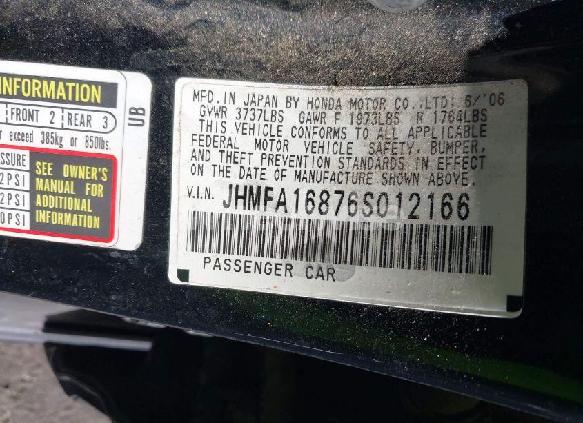 Photo 9 of 2006 Honda Civic EX (VIN JHMFA16876S012166)