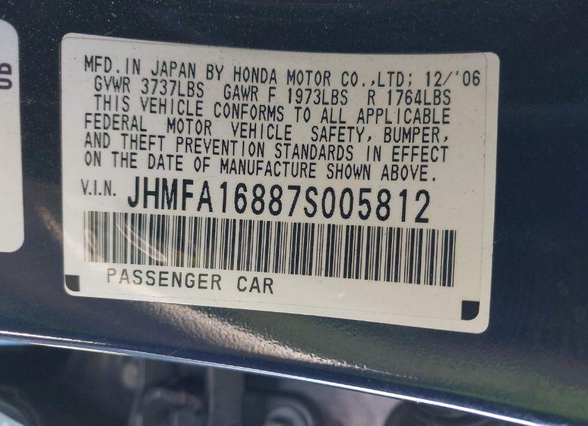 Photo 9 of 2007 Honda Civic EX (VIN JHMFA16887S005812)