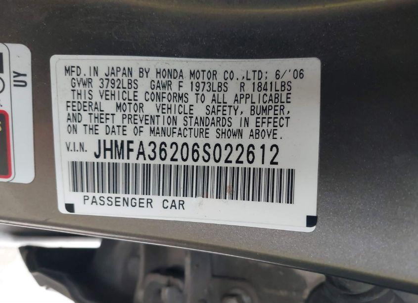 Photo 9 of 2006 Honda Civic HYBRID (VIN JHMFA36206S022612)