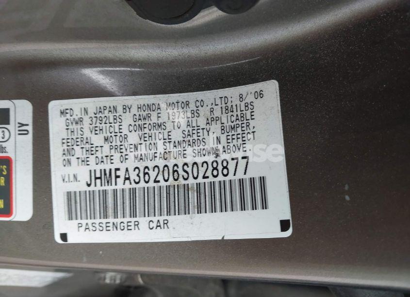 Photo 9 of 2006 Honda Civic HYBRID (VIN JHMFA36206S028877)