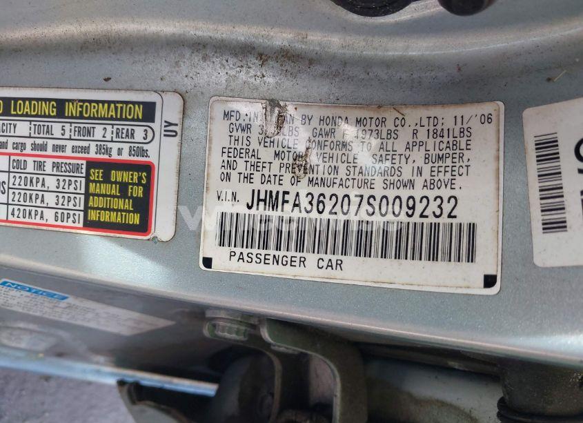 Photo 9 of 2007 Honda Civic HYBRID (VIN JHMFA36207S009232)