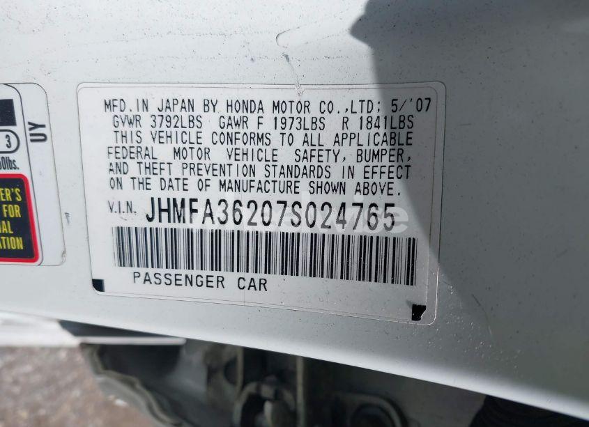Photo 9 of 2007 Honda Civic HYBRID (VIN JHMFA36207S024765)
