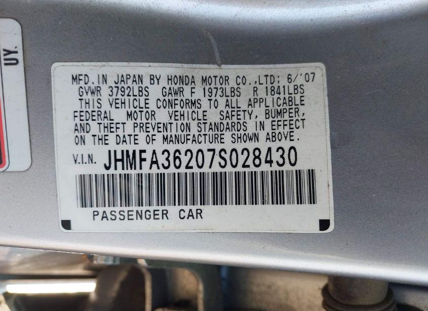Photo 9 of 2007 Honda Civic HYBRID (VIN JHMFA36207S028430)