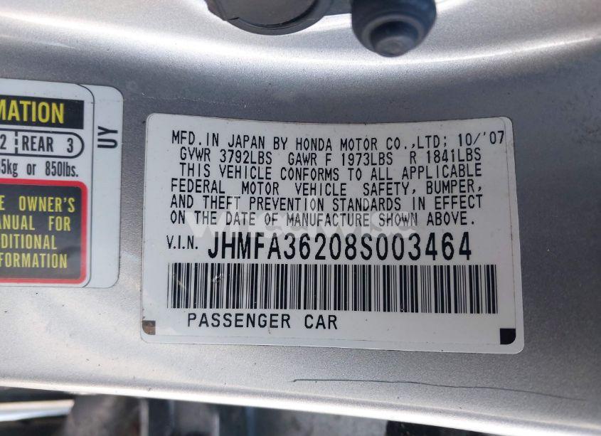 Photo 9 of 2008 Honda Civic HYBRID (VIN JHMFA36208S003464)