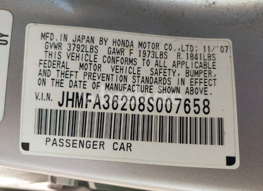 Photo 9 of 2008 Honda Civic HYBRID (VIN JHMFA36208S007658)