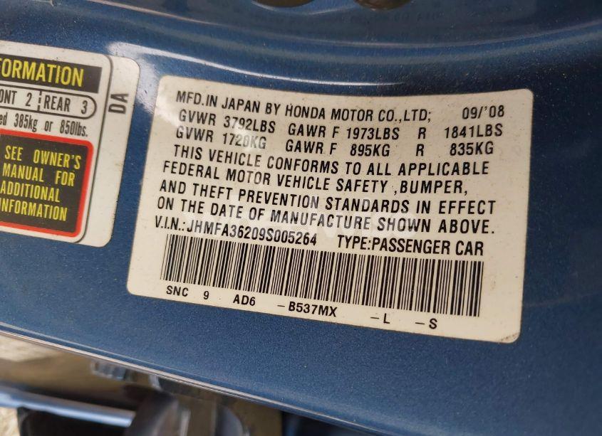 Photo 9 of 2009 Honda Civic HYBRID (VIN JHMFA36209S005264)