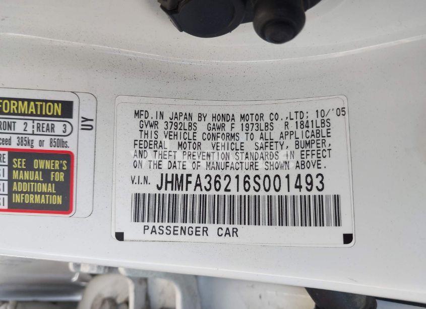 Photo 9 of 2006 Honda Civic HYBRID (VIN JHMFA36216S001493)