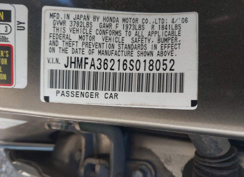 Photo 9 of 2006 Honda Civic HYBRID (VIN JHMFA36216S018052)