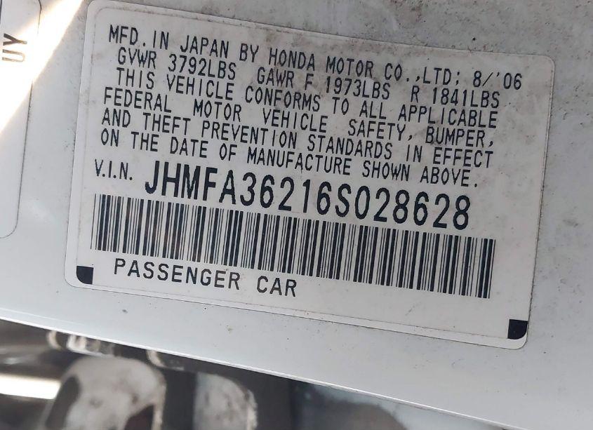 Photo 9 of 2006 Honda Civic HYBRID (VIN JHMFA36216S028628)