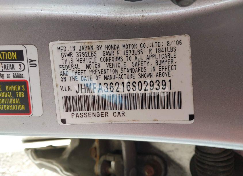 Photo 9 of 2006 Honda Civic HYBRID (VIN JHMFA36216S029391)