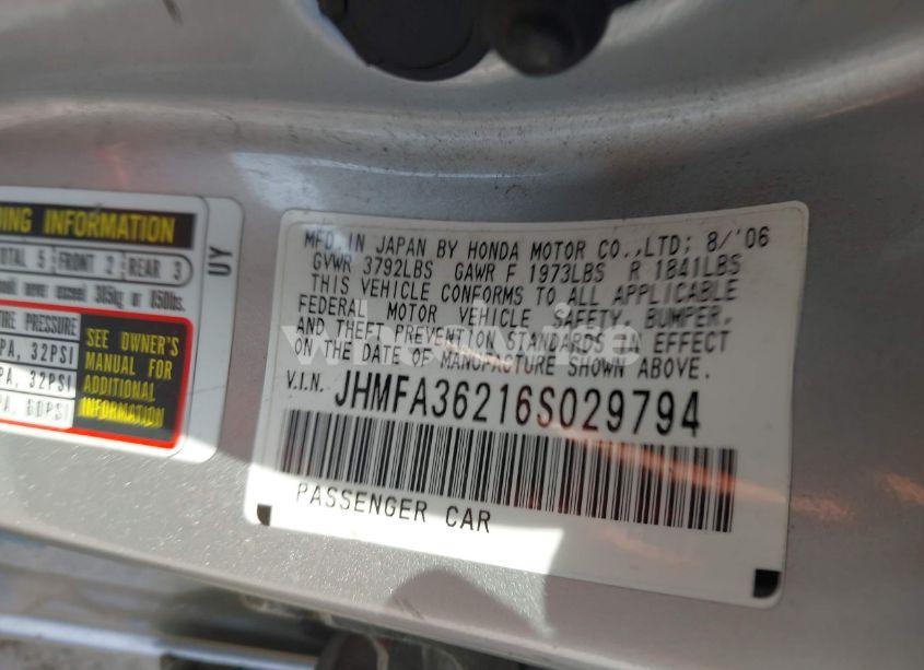Photo 9 of 2006 Honda Civic HYBRID (VIN JHMFA36216S029794)