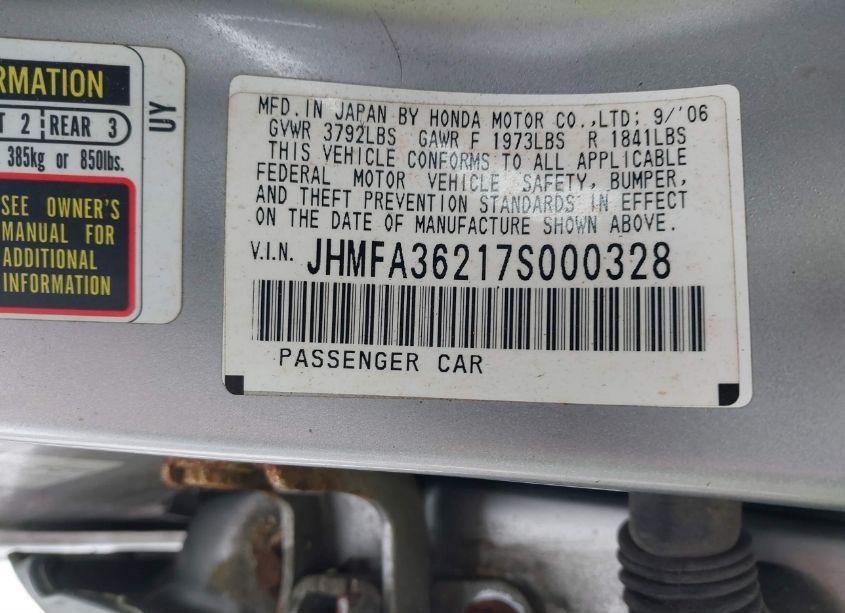 Photo 9 of 2007 Honda Civic HYBRID (VIN JHMFA36217S000328)