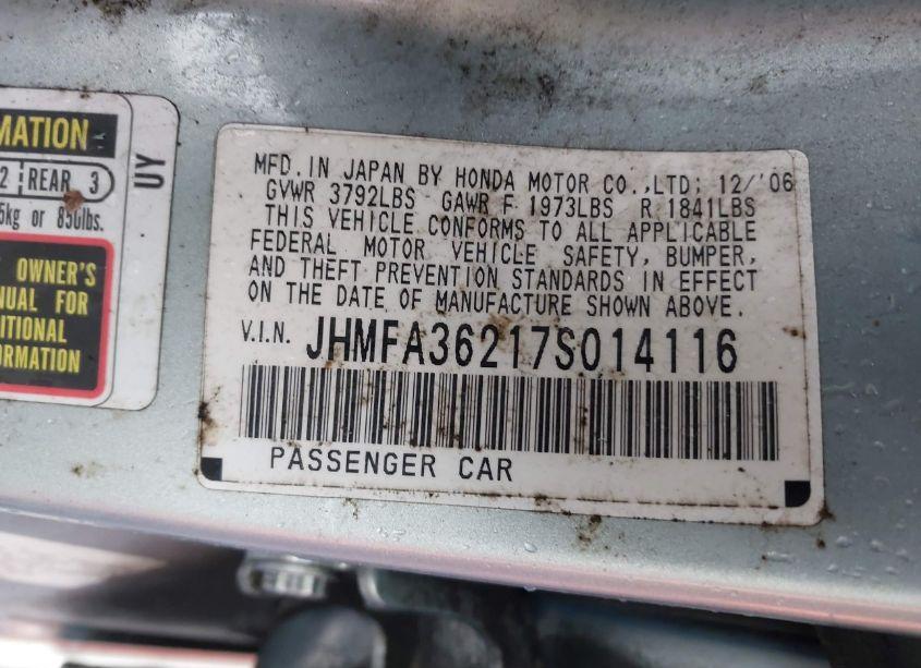 Photo 9 of 2007 Honda Civic HYBRID (VIN JHMFA36217S014116)