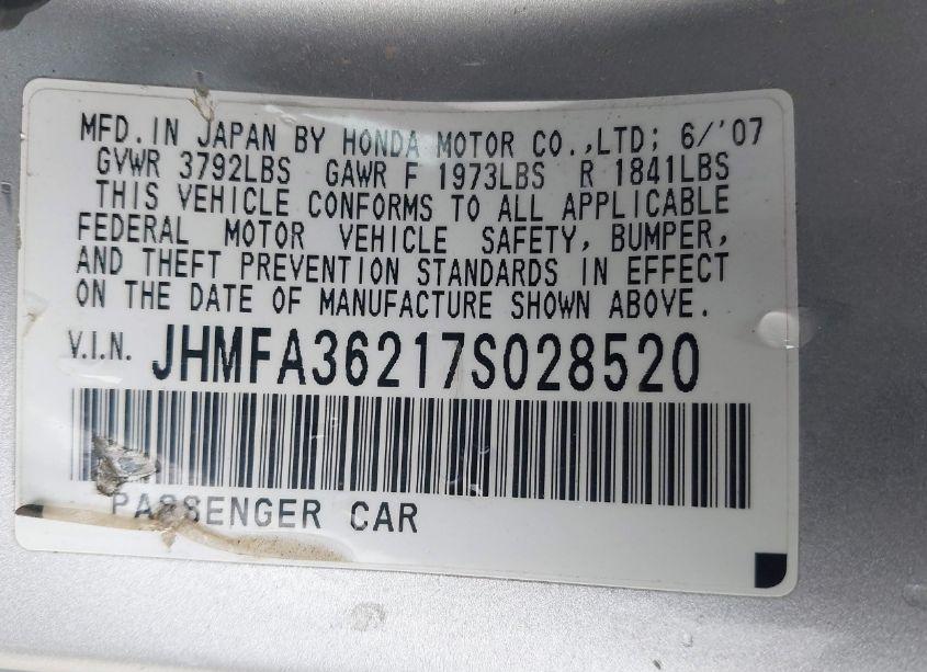 Photo 9 of 2007 Honda Civic HYBRID (VIN JHMFA36217S028520)