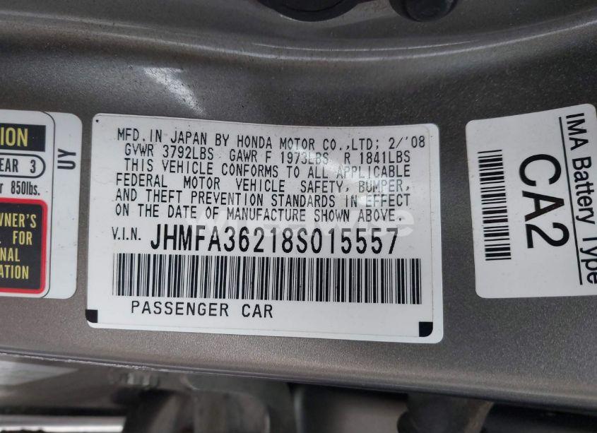 Photo 9 of 2008 Honda Civic HYBRID (VIN JHMFA36218S015557)