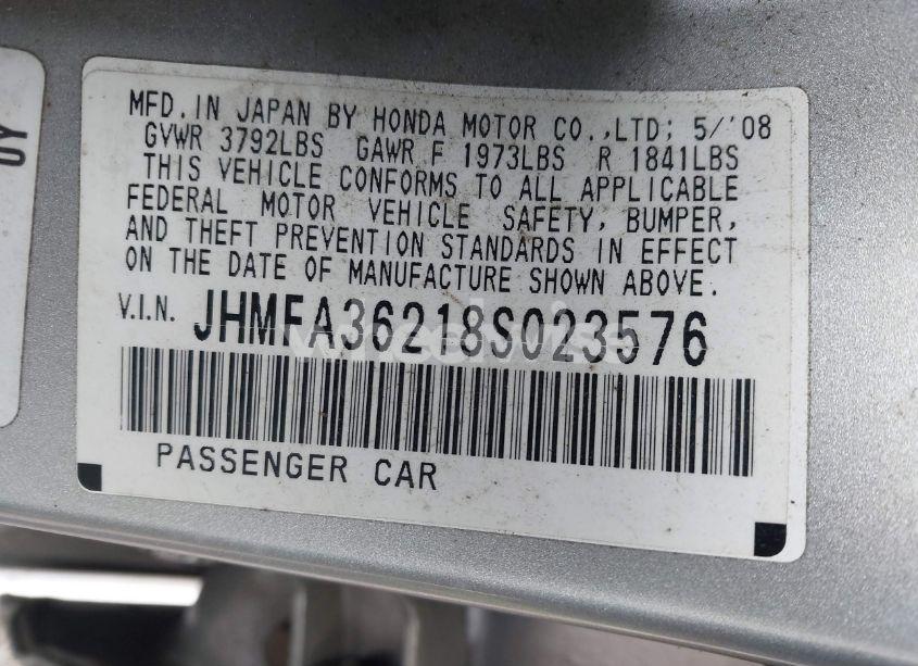 Photo 9 of 2008 Honda Civic HYBRID (VIN JHMFA36218S023576)