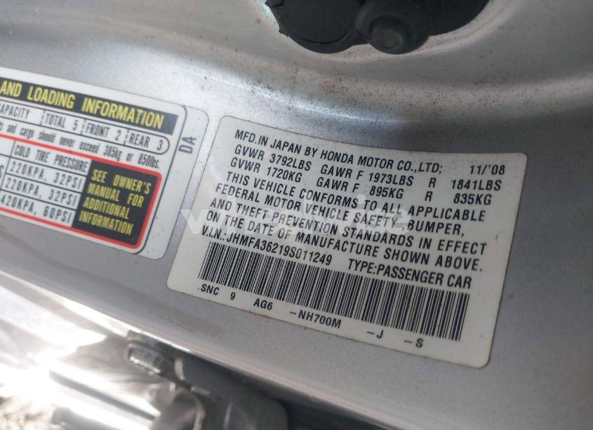 Photo 9 of 2009 Honda Civic HYBRID (VIN JHMFA36219S011249)