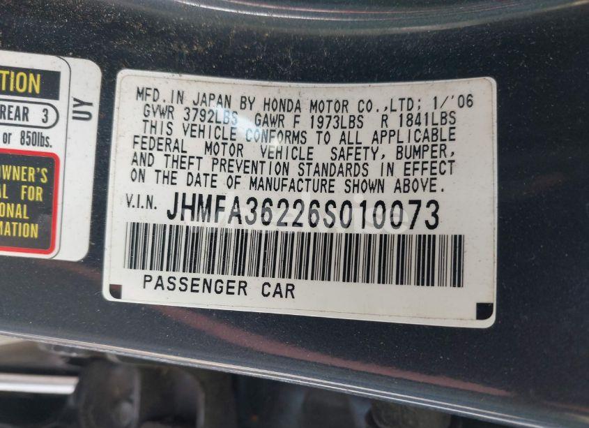 Photo 9 of 2006 Honda Civic HYBRID (VIN JHMFA36226S010073)