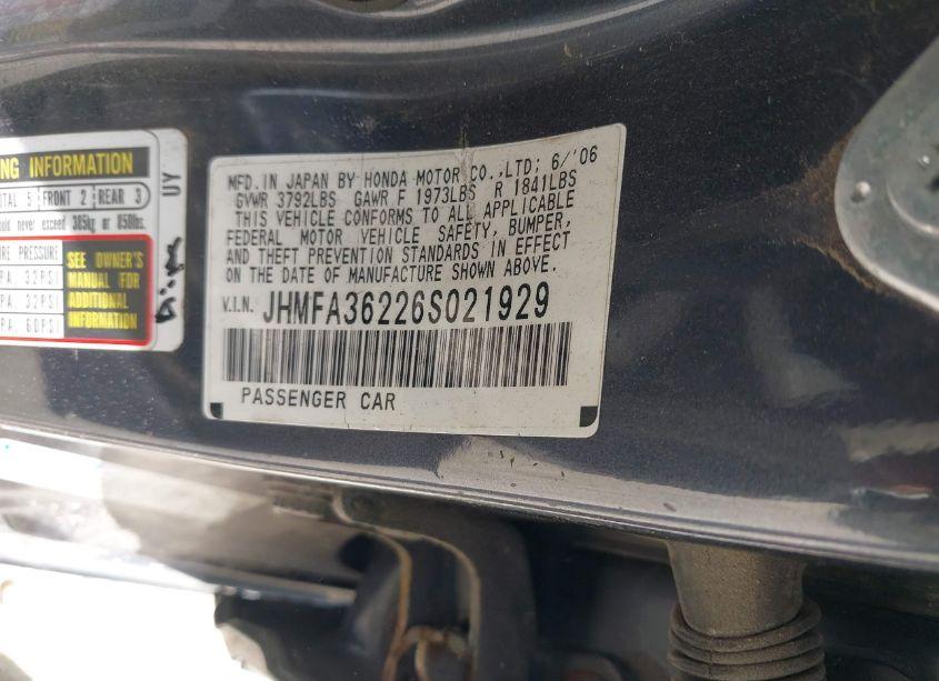 Photo 9 of 2006 Honda Civic HYBRID (VIN JHMFA36226S021929)