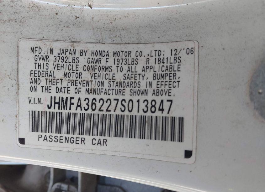 Photo 9 of 2007 Honda Civic HYBRID (VIN JHMFA36227S013847)