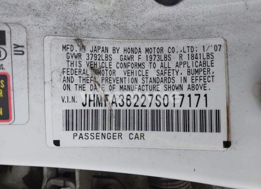 Photo 9 of 2007 Honda Civic HYBRID (VIN JHMFA36227S017171)