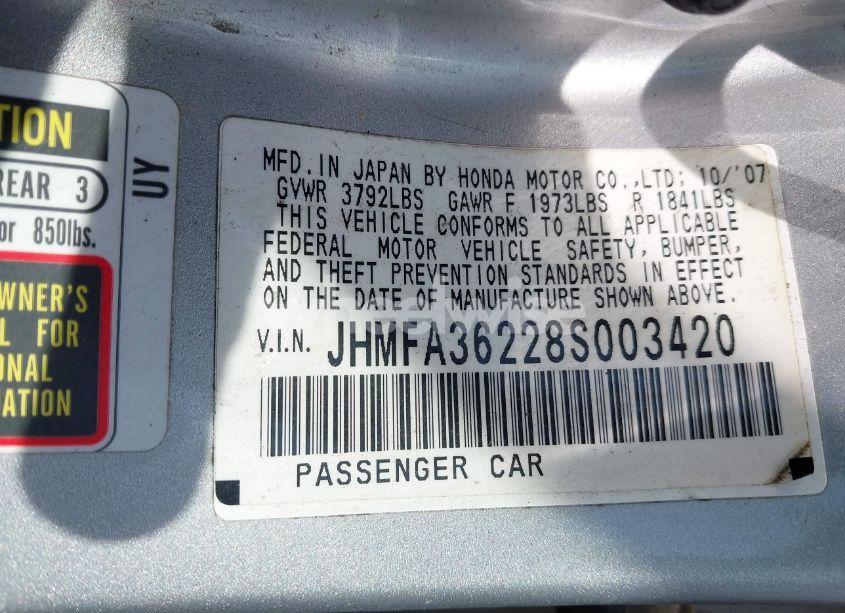 Photo 9 of 2008 Honda Civic HYBRID (VIN JHMFA36228S003420)