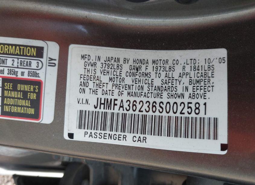 Photo 9 of 2006 Honda Civic HYBRID (VIN JHMFA36236S002581)