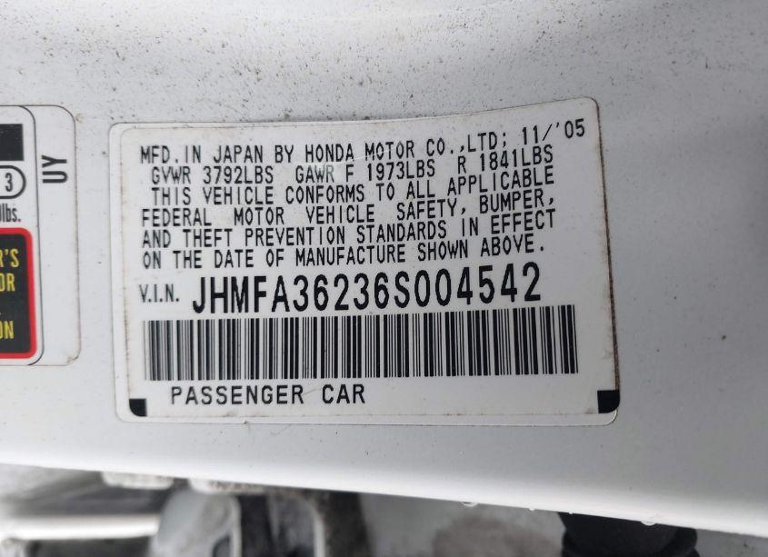 Photo 9 of 2006 Honda Civic HYBRID (VIN JHMFA36236S004542)