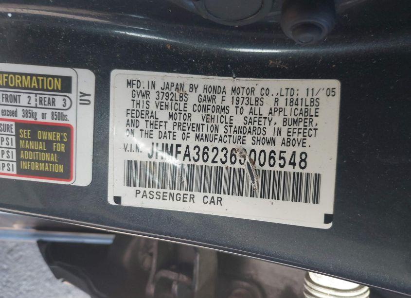 Photo 9 of 2006 Honda Civic HYBRID (VIN JHMFA36236S006548)