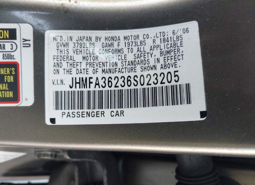 Photo 9 of 2006 Honda Civic HYBRID (VIN JHMFA36236S023205)