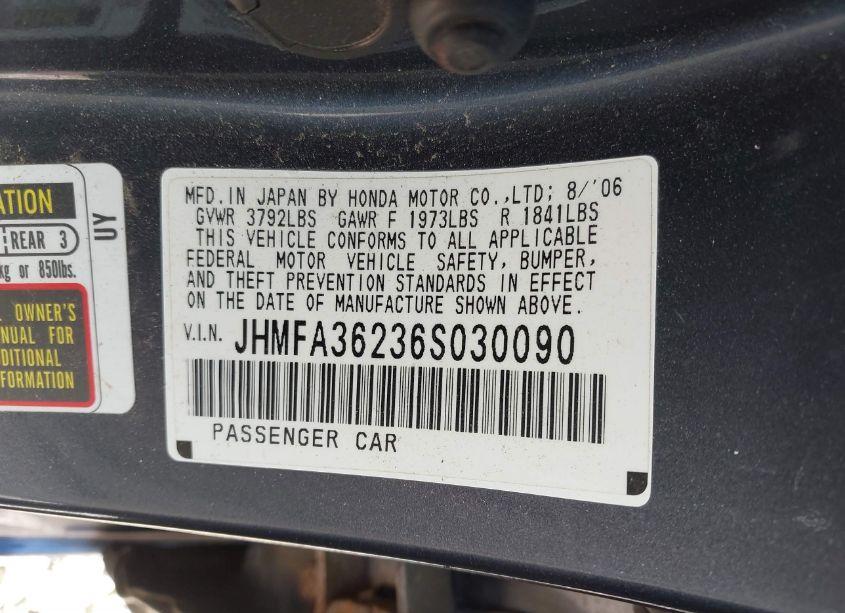 Photo 9 of 2006 Honda Civic HYBRID (VIN JHMFA36236S030090)
