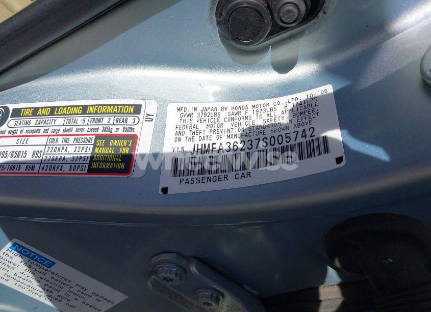 Photo 9 of 2007 Honda Civic HYBRID (VIN JHMFA36237S005742)