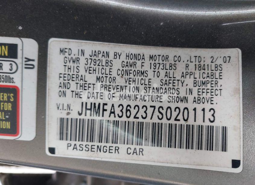 Photo 9 of 2007 Honda Civic HYBRID (VIN JHMFA36237S020113)
