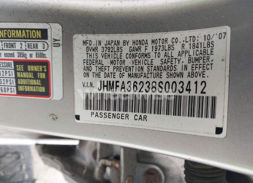 Photo 9 of 2008 Honda Civic HYBRID (VIN JHMFA36238S003412)