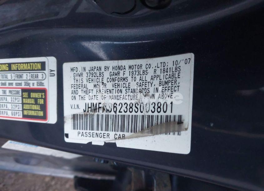 Photo 9 of 2008 Honda Civic HYBRID (VIN JHMFA36238S003801)