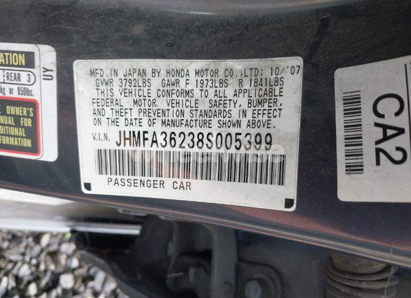 Photo 9 of 2008 Honda Civic HYBRID (VIN JHMFA36238S005399)