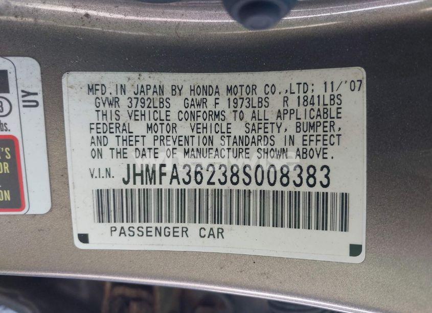 Photo 9 of 2008 Honda Civic HYBRID (VIN JHMFA36238S008383)