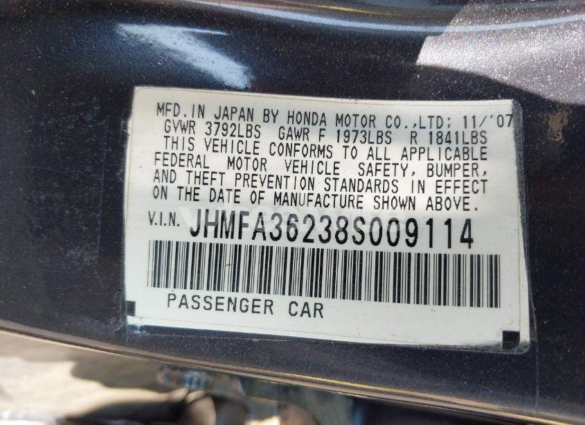 Photo 9 of 2008 Honda Civic HYBRID (VIN JHMFA36238S009114)