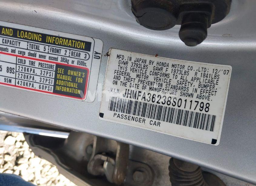 Photo 9 of 2008 Honda Civic HYBRID (VIN JHMFA36238S011798)