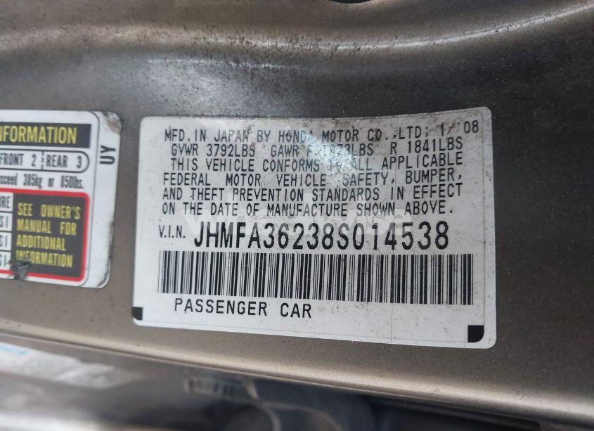 Photo 9 of 2008 Honda Civic HYBRID (VIN JHMFA36238S014538)