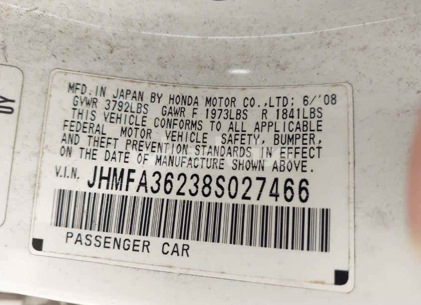 Photo 9 of 2008 Honda Civic HYBRID (VIN JHMFA36238S027466)