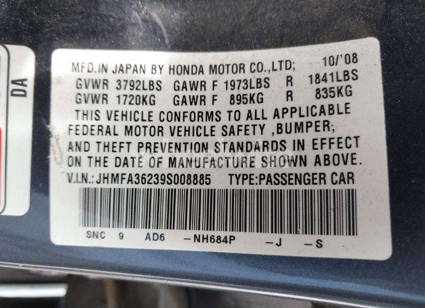 Photo 9 of 2009 Honda Civic HYBRID (VIN JHMFA36239S008885)