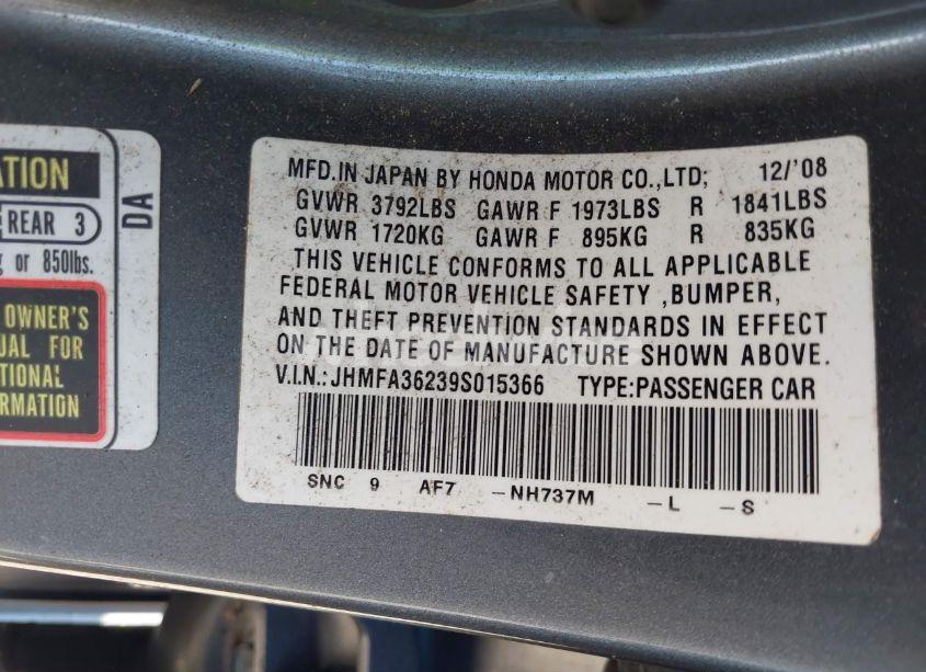 Photo 9 of 2009 Honda Civic HYBRID (VIN JHMFA36239S015366)