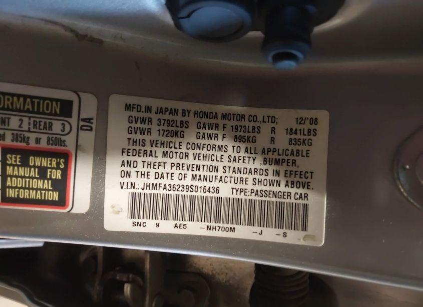 Photo 9 of 2009 Honda Civic HYBRID (VIN JHMFA36239S016436)