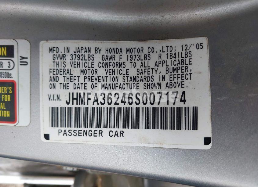 Photo 9 of 2006 Honda Civic HYBRID (VIN JHMFA36246S007174)