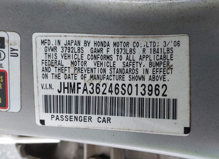 Photo 9 of 2006 Honda Civic HYBRID (VIN JHMFA36246S013962)