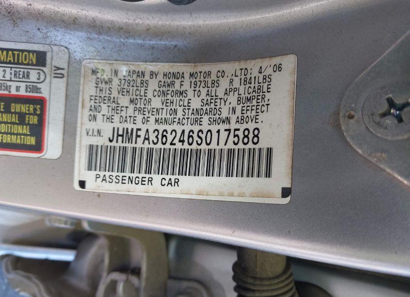 Photo 9 of 2006 Honda Civic HYBRID (VIN JHMFA36246S017588)
