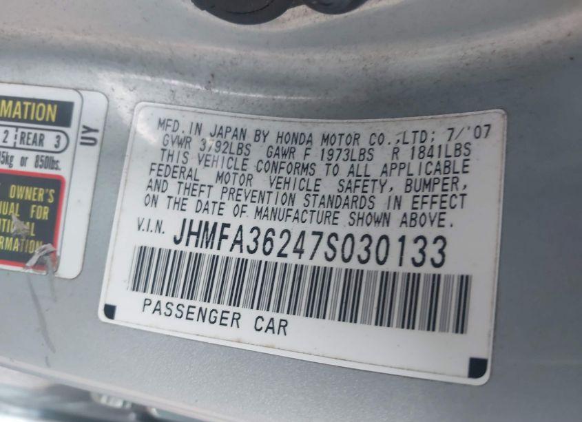 Photo 9 of 2007 Honda Civic HYBRID (VIN JHMFA36247S030133)